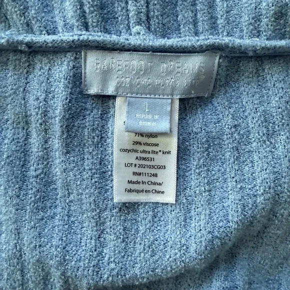 Barefoot Dreams CozyChic Ultra Lite Ribbed Hooded Cardigan Blue Large - Picture 4 of 7